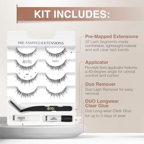 Ardell Wispy Pre-Mapped Eyelash Extensions Kit - 4 Pairs with Glue, Remover & Tweezers (Variation: Wispy)