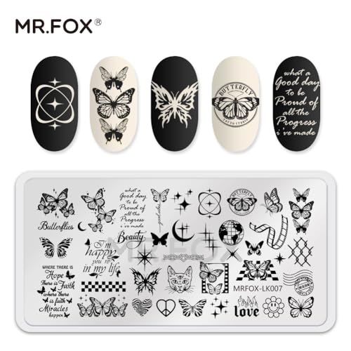MR.FOX 6-Piece Nail Art Stamping Plate Set - Deep Etched Butterfly & Rose