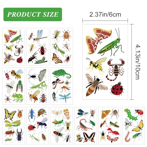72 Pcs Insect Temporary Tattoos Set for Kids - Waterproof Bug Designs