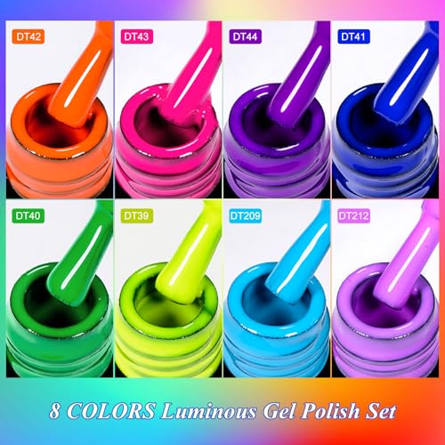 MEET ACROSS 8-Piece Glow in the Dark Gel Nail Polish Set - Neon Fluorescent