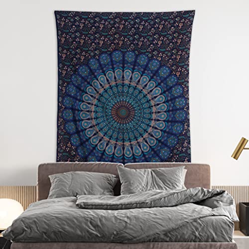 Handmade Organic Cotton Mandala Tapestry - Blue & Green 76x101cm