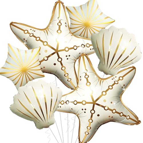 6Pcs Under the Sea Starfish & Seashell Balloons Set