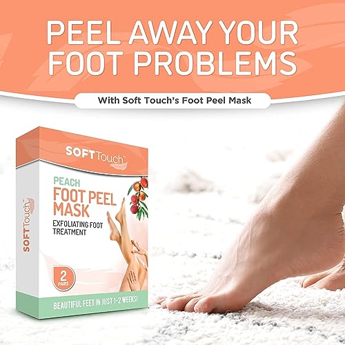 Soft Touch Peach Exfoliating Foot Peel Mask – Pack of 2 for Dry, Cracked Skin