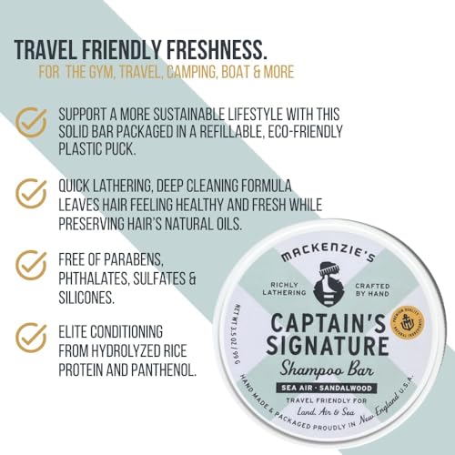 MacKenzie's Captain's Signature Shampoo Bar - Sea Air, 3.5 oz Travel Bar