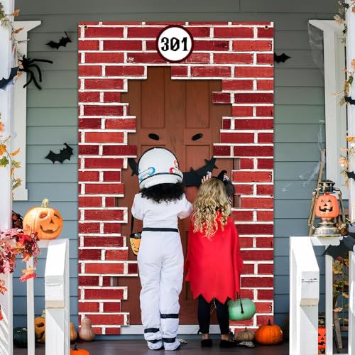 Magical Red Brick Wall Door Cover for Halloween & Parties