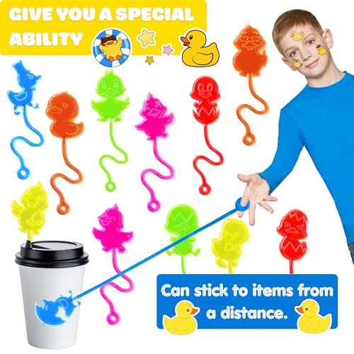 48 Pack Duck Party Favors with 24 Temporary Tattoos & 24 Stick Hands for Kids