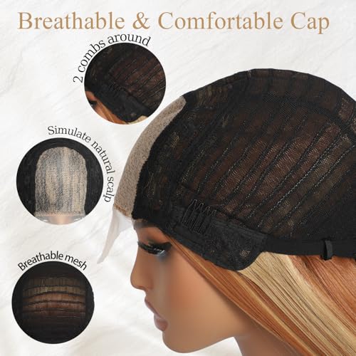 28 Inch Honey Blonde Straight Wig for Women - Heat Resistant Synthetic Lace Front