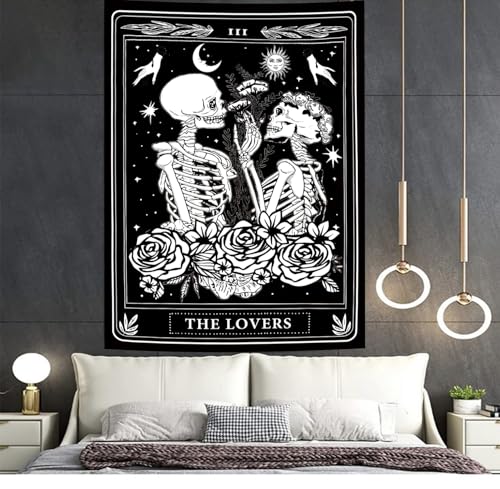 Gothic Lovers Skull Tapestry - Black & White Wall Hanging 40" x 60"