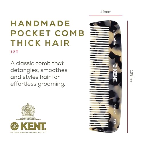 Kent 12T TW Pocket Comb White Tokyo - Handmade Wide Tooth Detangler for Men, Women & Kids