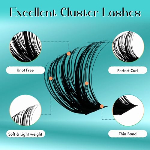 GEMERRY D Curl Lash Clusters 280pcs - Wispy Volume Eyelash Extensions for Beginners