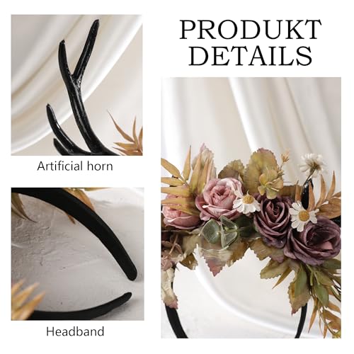 Purple Flower Antler Headband - Woodland Fairy Deer Horns for Cosplay