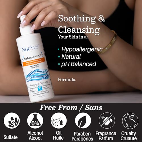 NueVue Hypochlorous Acid Face & Body Spray - Gentle Skin Cleanser & Toner, pH Balanced, 4 oz