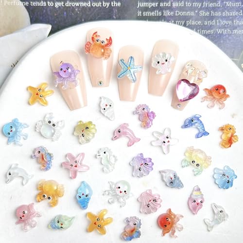 100Pcs Ocean Mini Resin Nail Art Charms - Sea Animal Designs