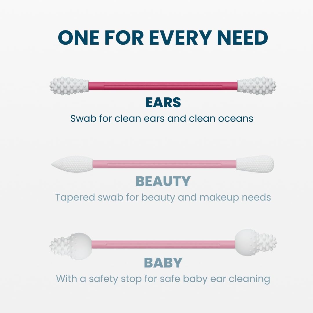LastSwab™ Reusable Silicone Cotton Swabs - Eco-Friendly Ear Cleaning Q-Tips | Washable, Travel Case, Red