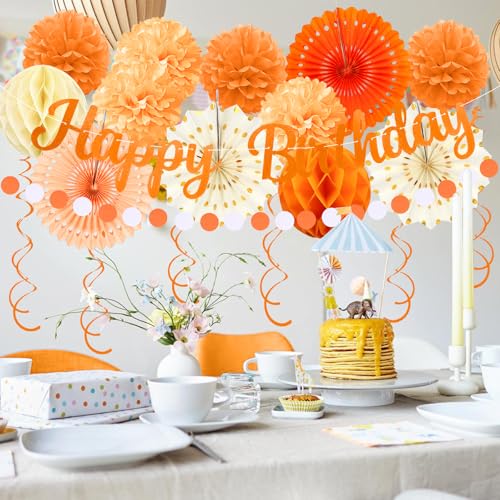 Orange Beige Birthday Decoration Kit - 20pcs Party Set for Women