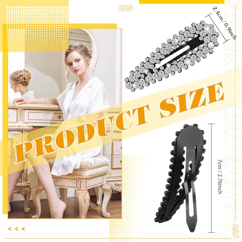 16 Pcs Rhinestone Hair Clips - Silver Snap Barrettes for Women