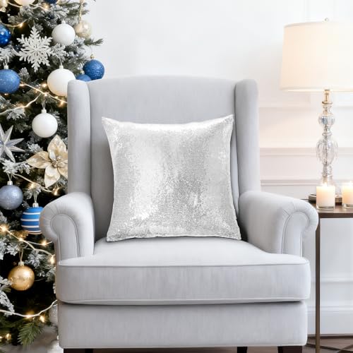 Eternal Beauty Set of 2 Silver Sequin Pillow Covers 20x20