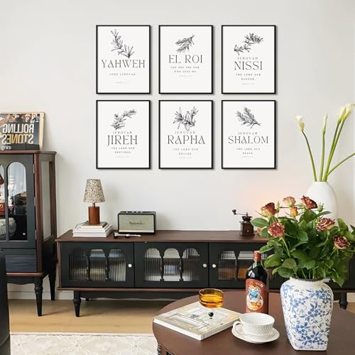 Christian Hebrew Names of God Canvas Wall Art Set - 8x10 Inch Unframed, 6 Prints