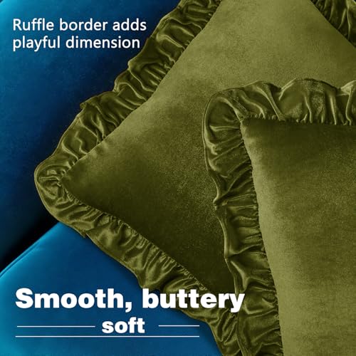 Olive Green Velvet Throw Pillow Covers, 18x18 Inches, Set of 2