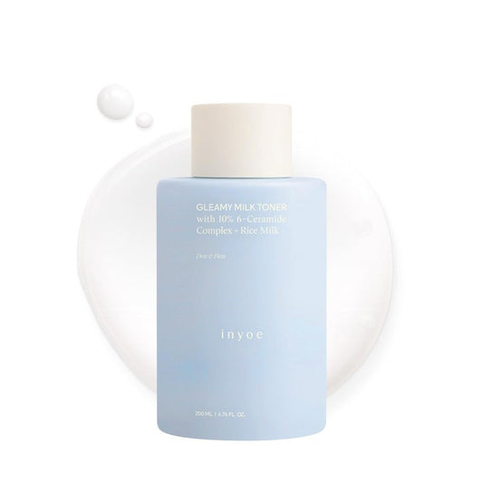 inyoe Gleamy Milk Toner with 10% 6-Ceramide Complex + Rice Milk, Cream Milk Barrier Toner for Hydrated Dewy Glow, for Sensitive Skin, Korean Skin Care, 6.76 fl oz