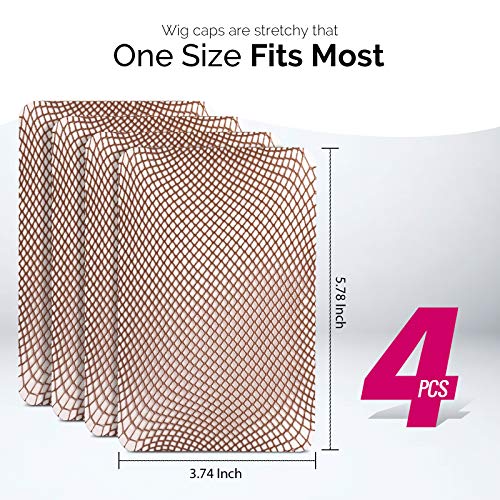 Fandamei Dark Brown Mesh Wig Cap - 4PCS Breathable Liner