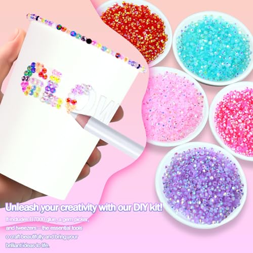 50000+Pcs Resin Jelly Rhinestones for Bedazzling Kit, 3mm Multicolor Flat Back Gems Bedazzler Kit with 3Pcs 10ml B7000 Jewelry Glue, Colorful Bulk Jewels for Diamond Nail Art