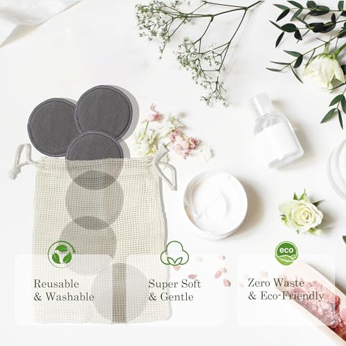 Minasuki 24-Pack Bamboo Charcoal Reusable Cotton Rounds with Wash Bag