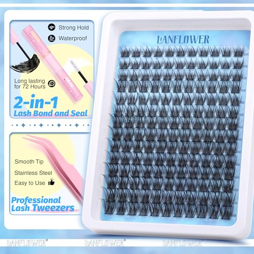 Lanflower Wispy Lash Clusters Kit P - Natural C Curved Extensions, 154pcs