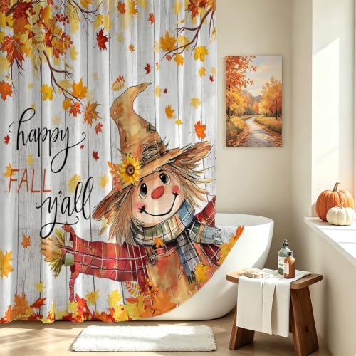 Mocsicka Happy Fall Shower Curtain - Cute Scarecrow Design, 72x72