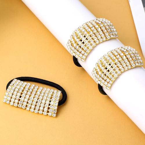3 Pack Rhinestone Ponytail Holders for Women Girls - Sparkling Crystal Hair Ties