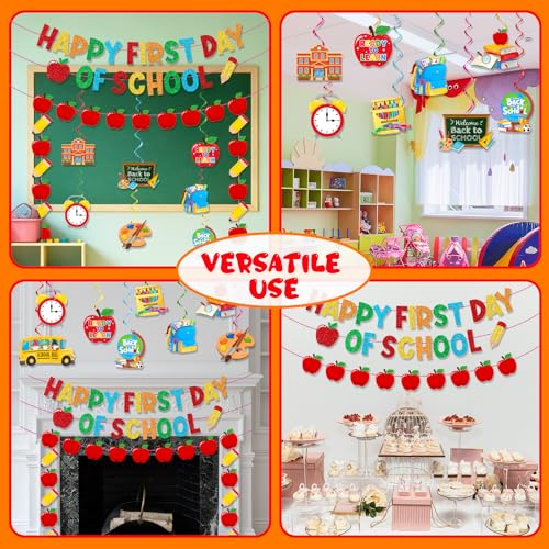 Happy First Day of School Banner Decorations with Glitter Garland