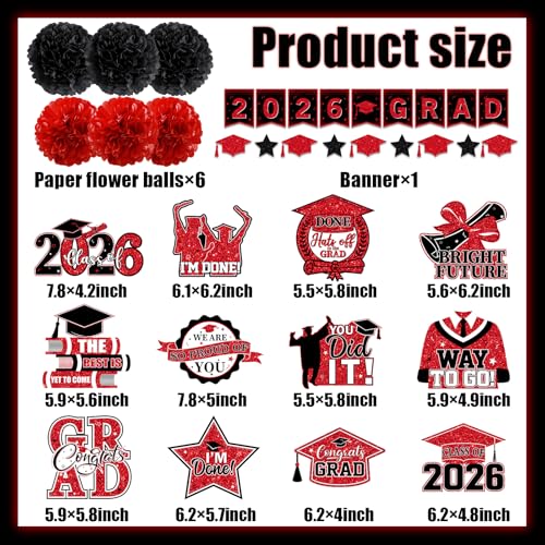 Class of 2026 Red and Black Graduation Decorations Set