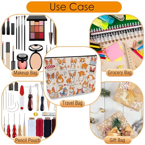 Corgi Makeup Bag with Lining - Cute Animal Design, Travel & Gift Ready