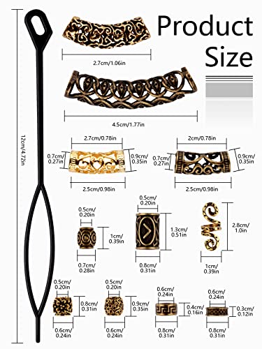 EBANKU 110 PCS Viking Beard Beads Set with Hair Pins - Antique Gold