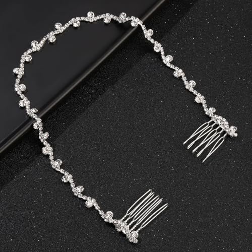 Asphire Vintage Rhinestone Headband with Side Combs - Silver