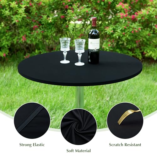 30 Inch Black Fitted Tablecloth - 2 Pack Stretch Spandex Covers