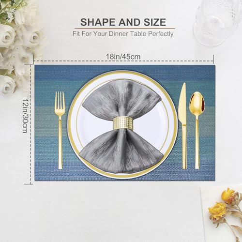 BETEAM Set of 4 Woven Vinyl Placemats - Washable, Durable Table Mats