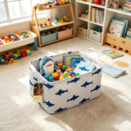 Foldable Canvas Storage Basket with Handles - 14.9x10.2x9.05 in