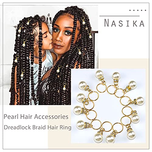NAISKA Set of 6 Gold Pearl Hair Clips & Dreadlock Accessories with Crystals - Wedding & Party Hair Jewelry for Women