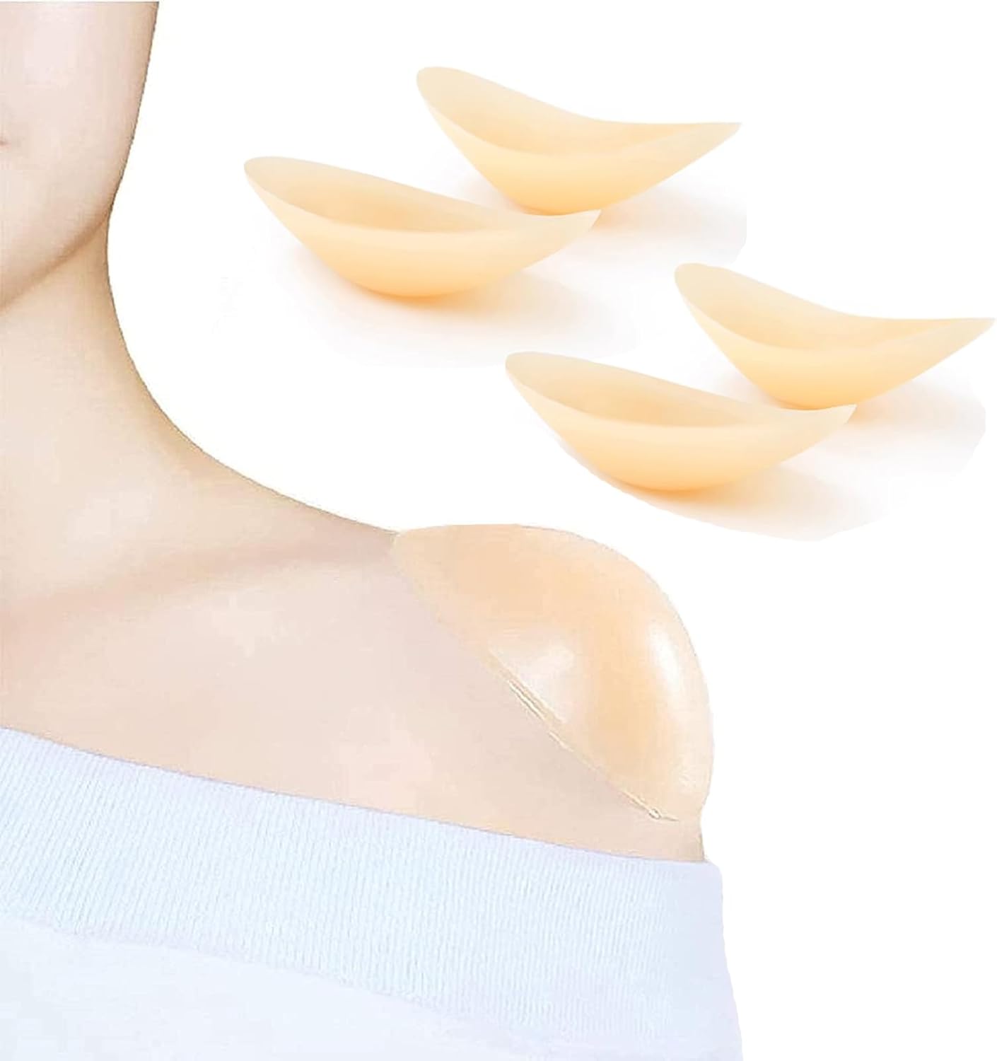 Silicone Shoulder Pads - Invisible Anti-Slip Push-Up Enhancers | Reusable & Breathable (2 Pairs, Transparent & Skin)