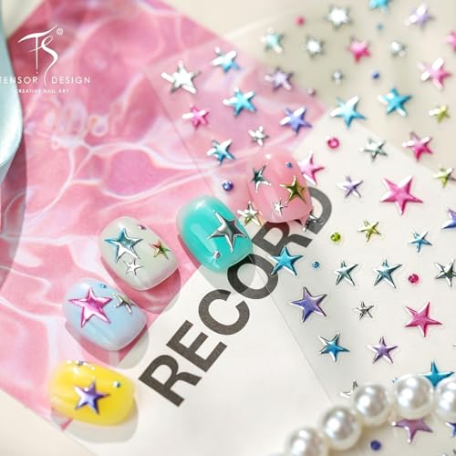 5D Embossed Holographic Star Nail Stickers - Self-Adhesive Nail Art Decals