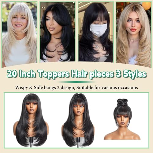 Black Hair Toppers for Women 20 Inch Thinning Hair Extensions Natural Look