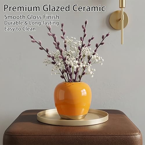 Modern Orange Ceramic Vase | 6.89 Inch Glossy Finish for Home Décor