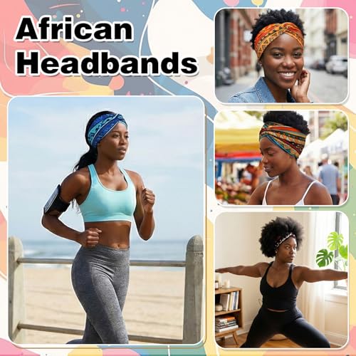 VASTRISE 10 Pack Wide Boho Headbands for Women - African Print Hair Wraps & Turbans