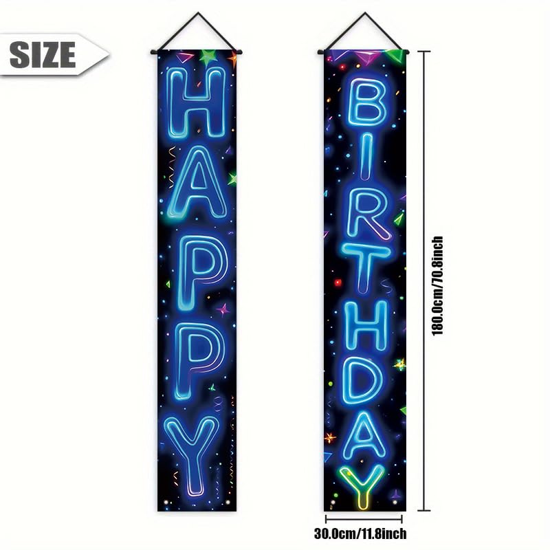 Happy Birthday Neon Door Banner - 12x71 Inch Indoor & Outdoor Sign