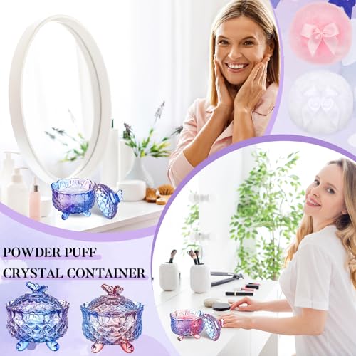 Large Body Powder Puff and Crystal Glass Container Set - 4 Piece Kit