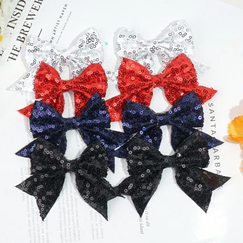 3-Inch Rainbow Sequins Hair Bows Clips - 2 Pack for Girls