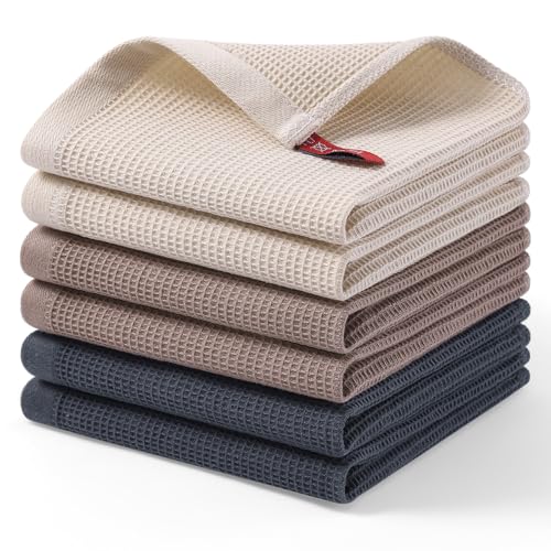 Homaxy 100% Cotton Waffle Weave Dish Cloths - 6 Pack, 12x12 Inches