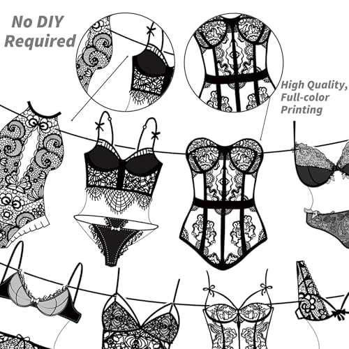 Lingerie Party Banners - 2Pcs Black Bras & Panties Decor for Bridal Showers
