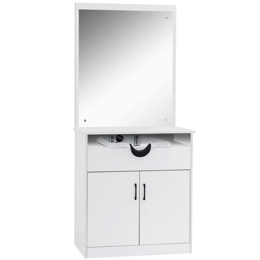 BarberPub Backwash Shampoo Bowl Sink Chair Station with Mirror Salon Styling Cabinet Spa Equipment 3130 (White)